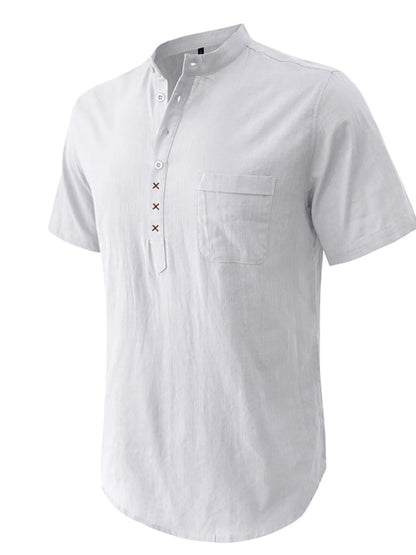 Men's Casual Collar Short Sleeve Linen Polo Shirt - Premium Men's Polo shirt from Trendsi - Just $41.99! Shop now at Handbags Specialist Headquarter