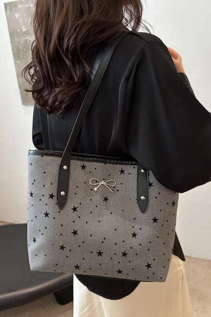 Bow Trim Polyester Tote Bag - Premium Tote Bag from Trendsi - Just $39.99! Shop now at Handbags Specialist Headquarter