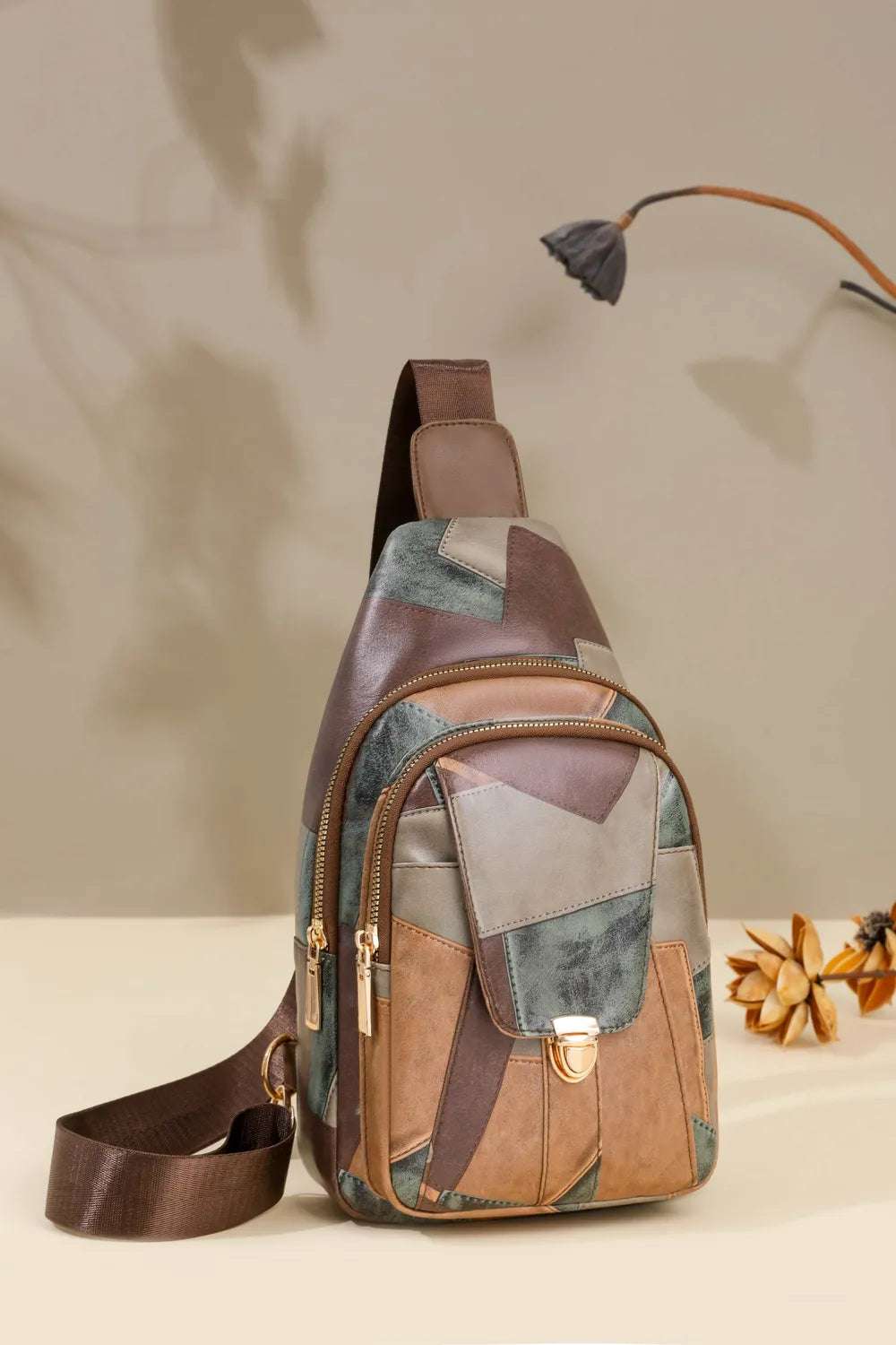 PU Leather Color Block Crossbody Bag - Premium Crossbody Bag from Trendsi - Just $29.99! Shop now at Handbags Specialist Headquarter