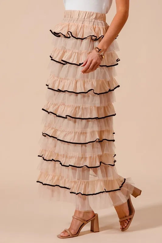 SO ME Layered Ruffled Tulle Maxi Skirt - Premium  from Trendsi - Just $40.99! Shop now at Handbags Specialist Headquarter