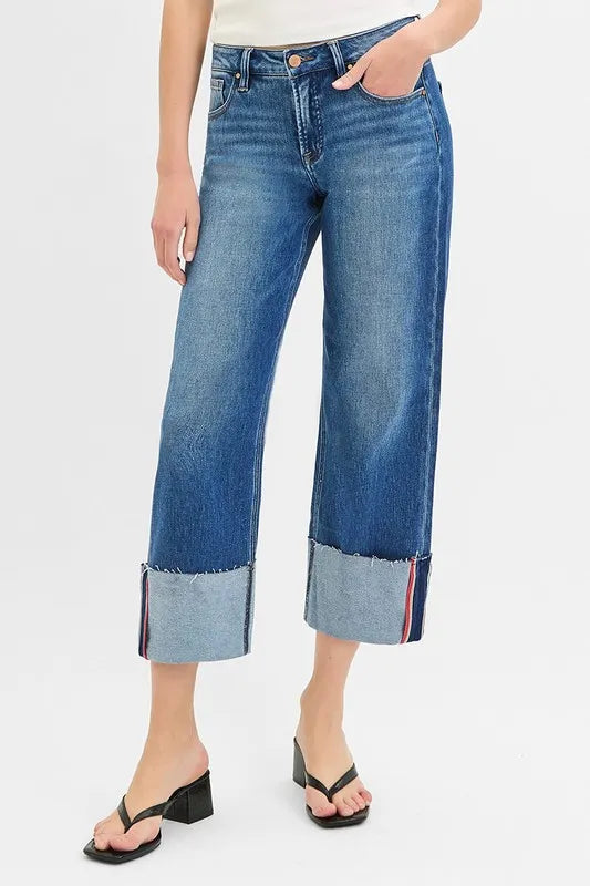 RISEN Full Size Tummy Control Mid Rise Crop Wide Cuffed Jeans Plus Size - Premium Women / Jeans & Denim from Trendsi - Just $71.99! Shop now at Handbags Specialist Headquarter