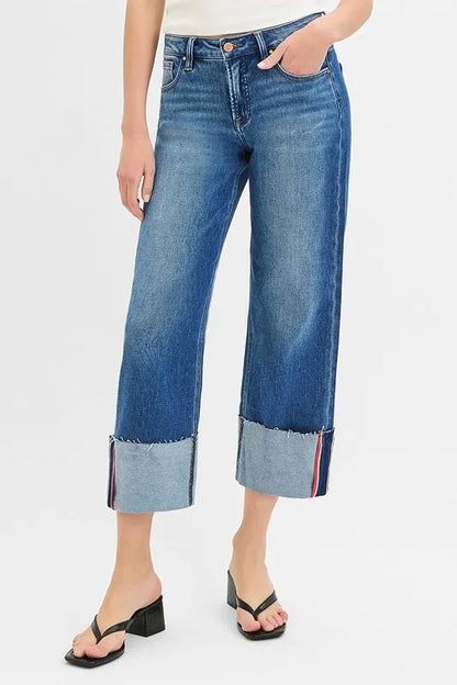 RISEN Full Size Tummy Control Mid Rise Crop Wide Cuffed Jeans Plus Size - Premium Women / Jeans & Denim from Trendsi - Just $71.99! Shop now at Handbags Specialist Headquarter