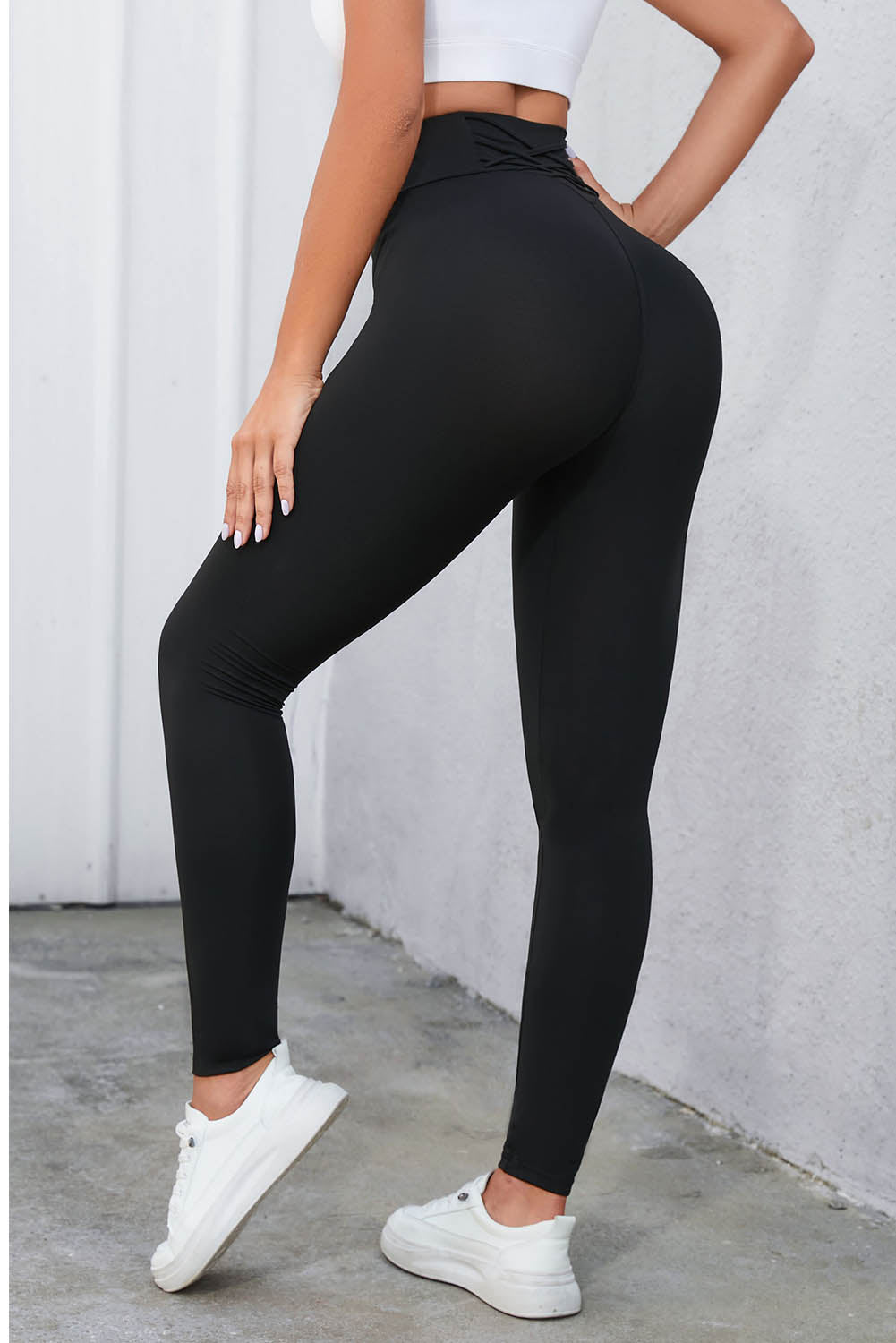 Crisscross Detail Wide Waistband Leggings - Premium Leggings from Trendsi - Just $38.19! Shop now at Handbags Specialist Headquarter