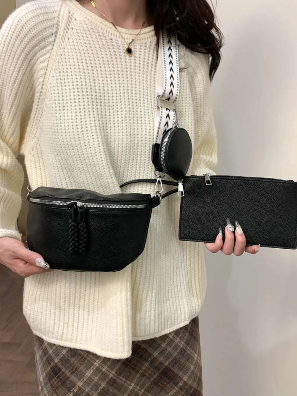 PU Leather Adjustable Strap Crossbody Bag with Coin Purse - Premium Crossbody Bag from Trendsi - Just $27.99! Shop now at Handbags Specialist Headquarter