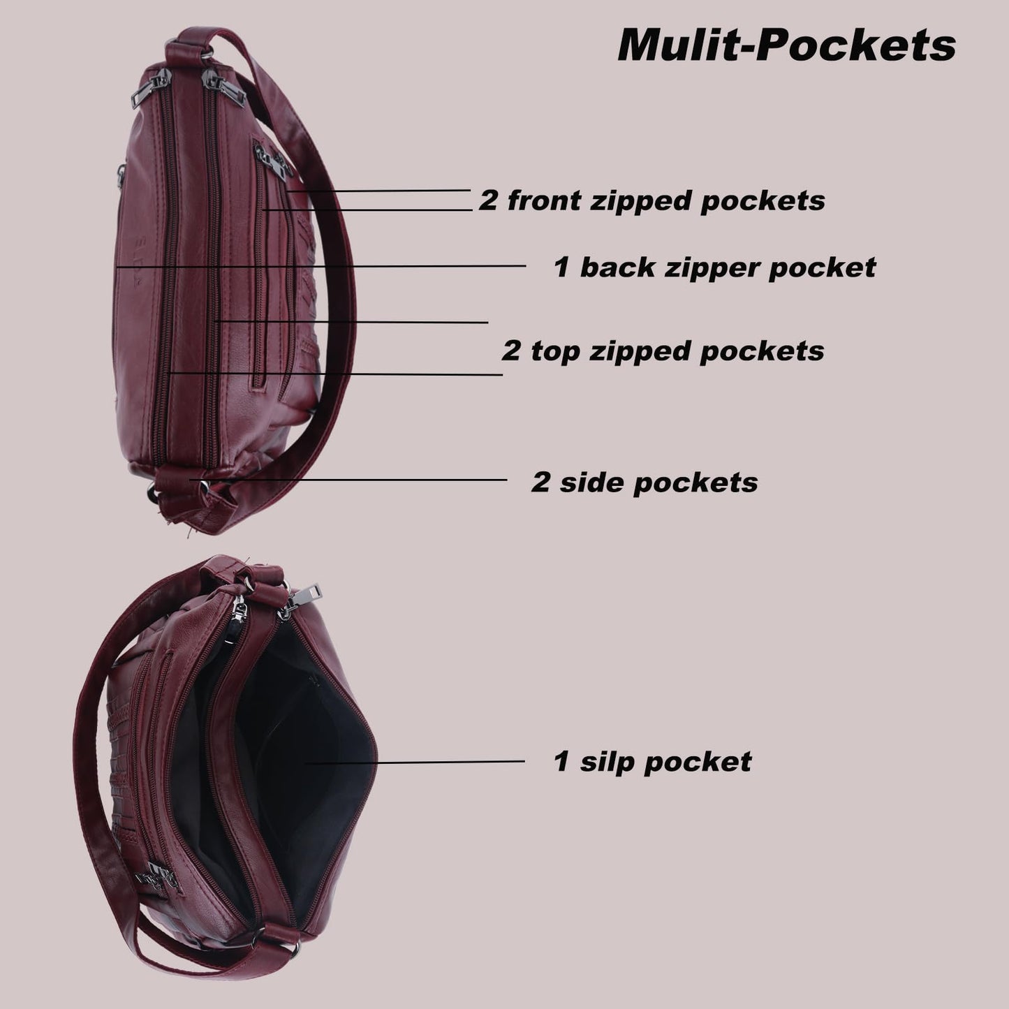 ELDA Chic Crossbody: Soft PU Leather Multi-Pocket Bag