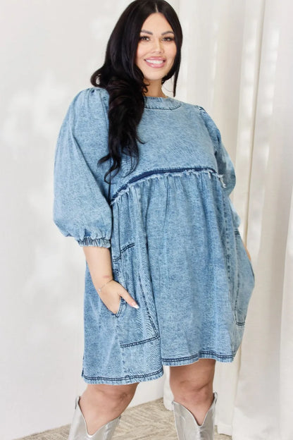 HEYSON Full Size Oversized Denim Babydoll Dress - Premium Dresses from Trendsi - Just $58.99! Shop now at Handbags Specialist Headquarter