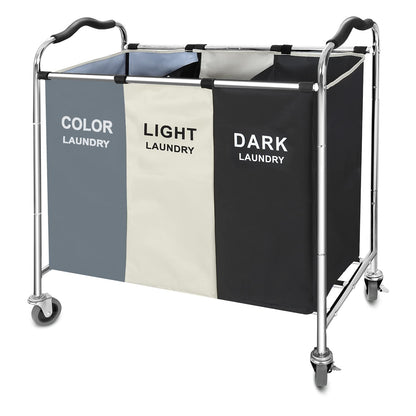 Wheeled 3-Section Laundry Cart - 240l Organizer