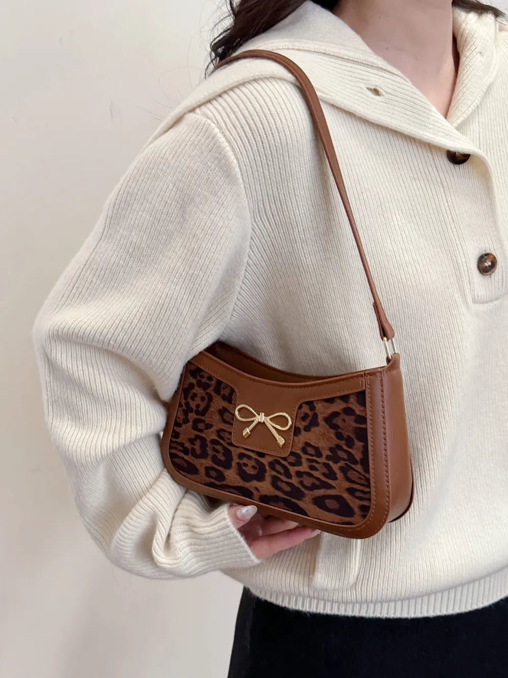 Bow Leopard PU Leather Handbag - Premium handbags from Trendsi - Just $18.99! Shop now at Handbags Specialist Headquarter