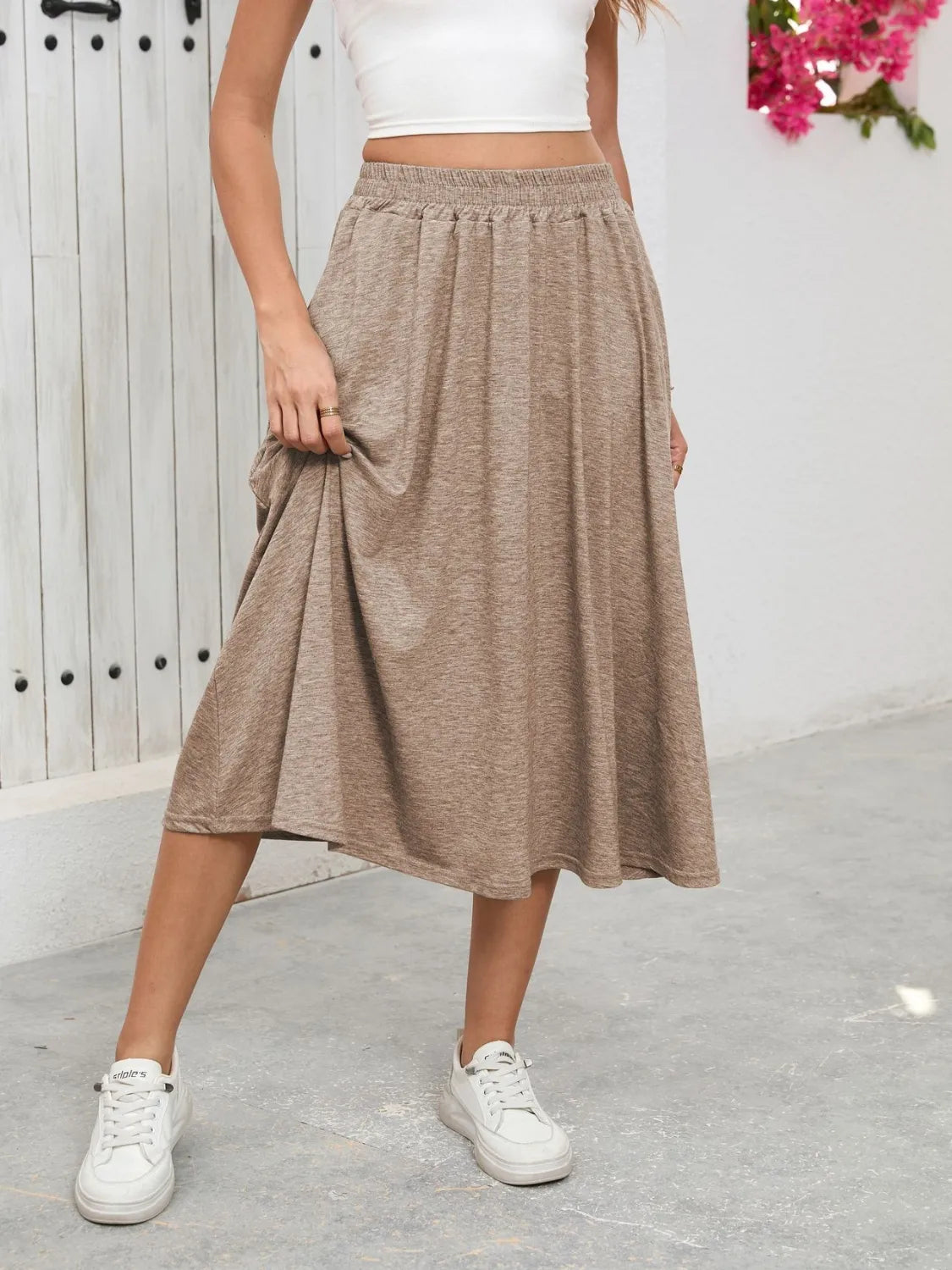 Elastic Waist Skirt With Pockets - Premium Skirts from Trendsi - Just $23.99! Shop now at Handbags Specialist Headquarter
