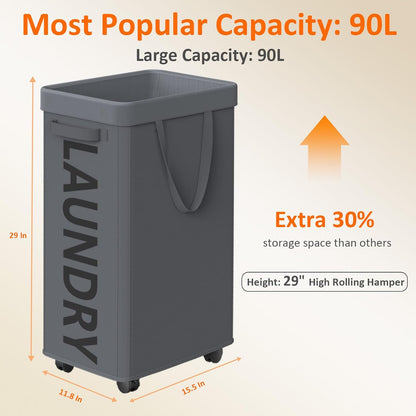 RollAway 90L Laundry Basket with Removable Bag