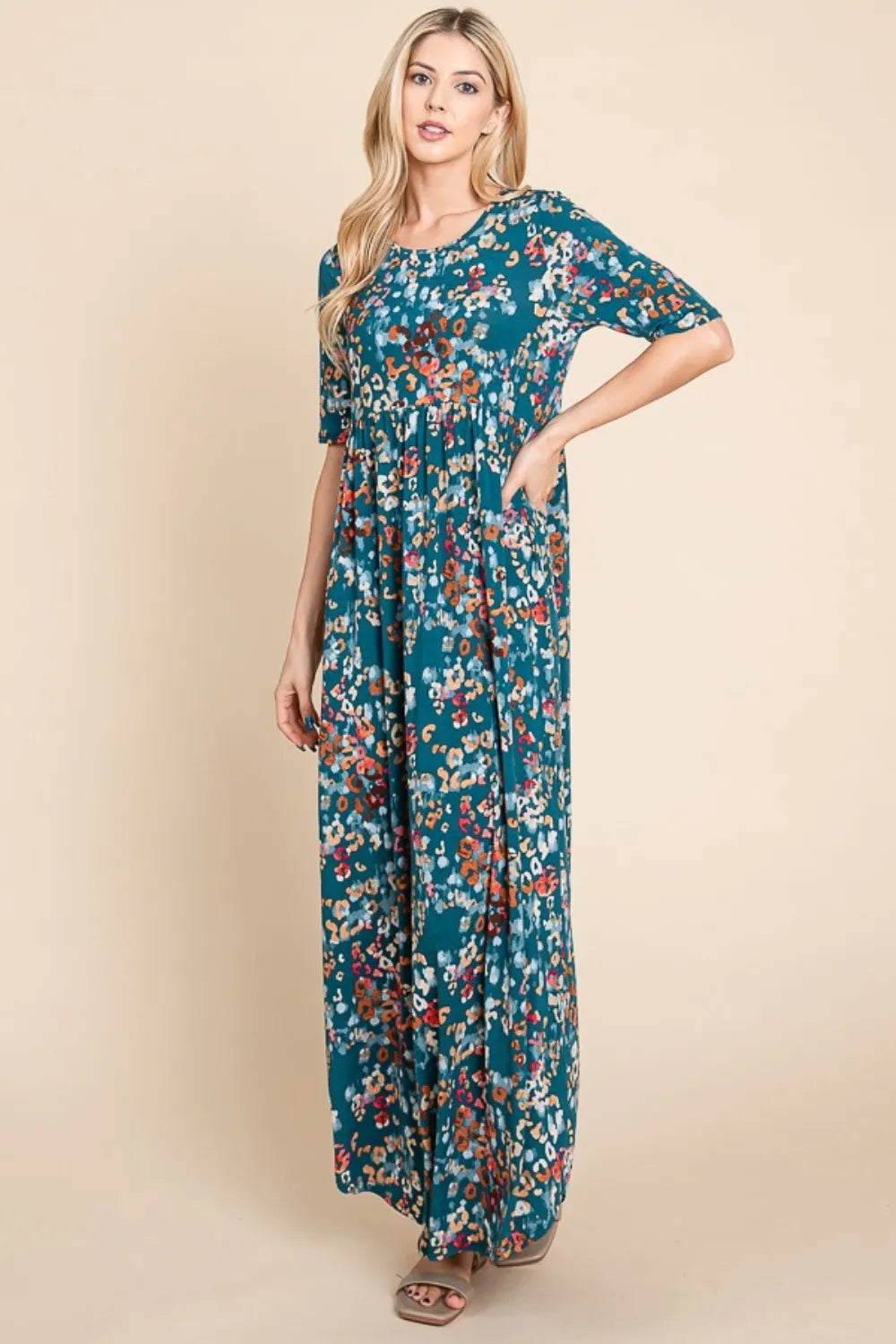 BOMBOM Printed Shirred Maxi Dress - Premium Maxi Dress from Trendsi - Just $51.99! Shop now at Handbags Specialist Headquarter