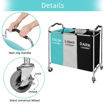 Wheeled 3-Section Laundry Cart - 240l Organizer