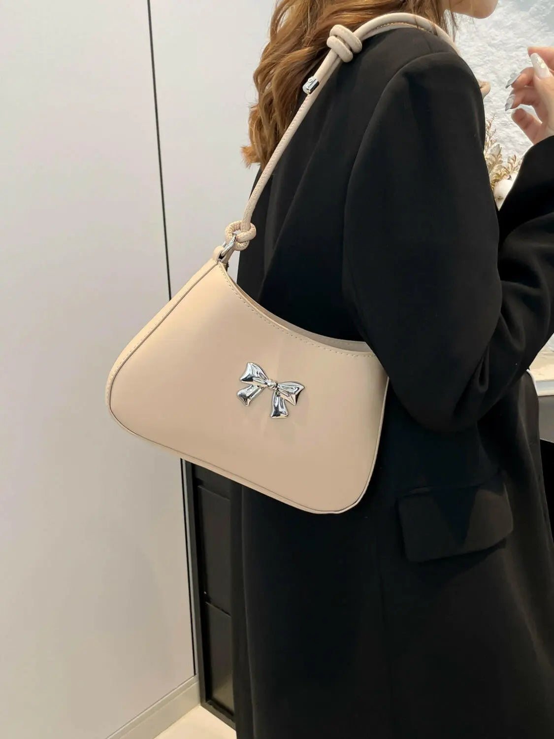 Bow PU Leather Knotted Strap Handbag - Premium Tote Bag from Trendsi - Just $20.62! Shop now at Handbags Specialist Headquarter