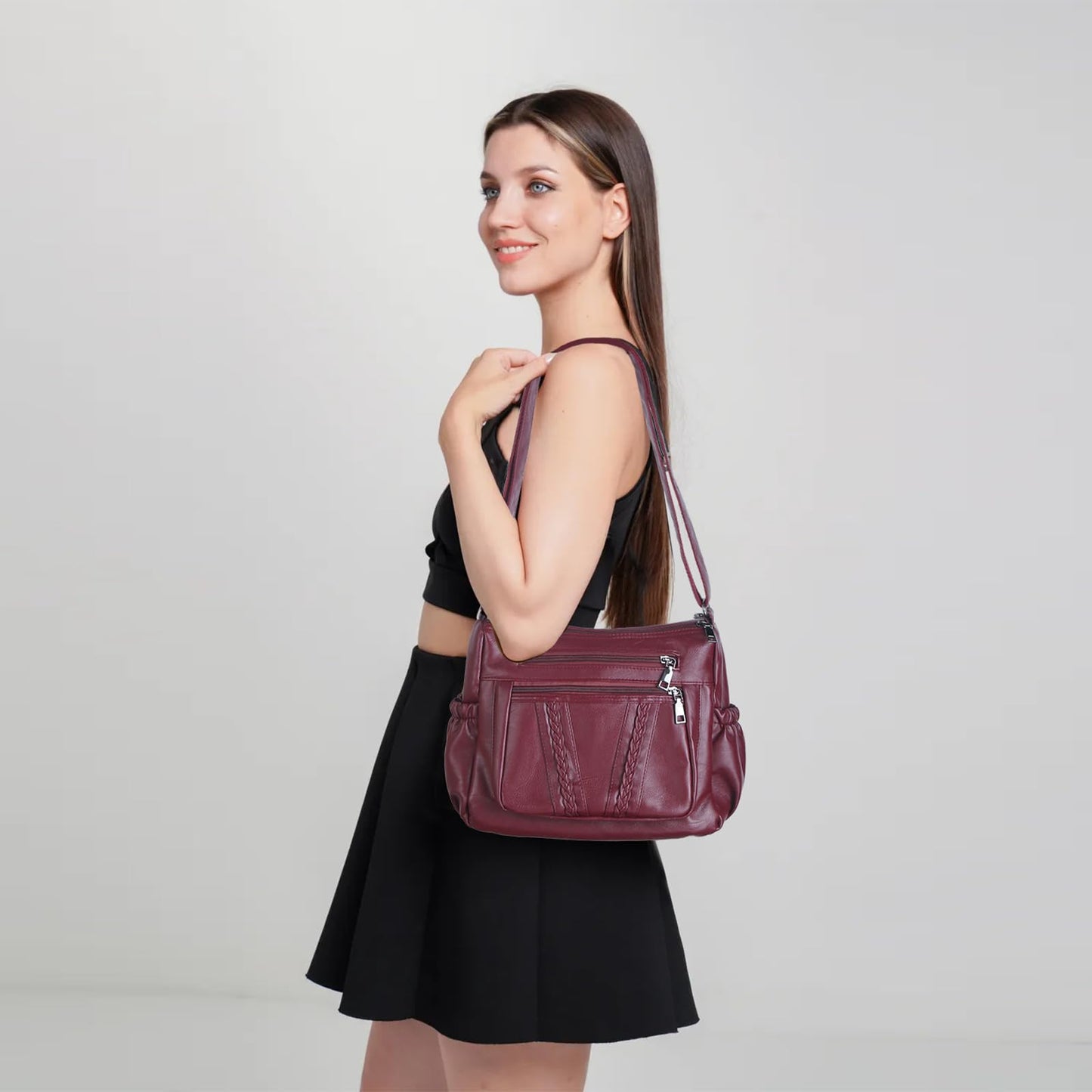 ELDA Chic Crossbody: Soft PU Leather Multi-Pocket Bag