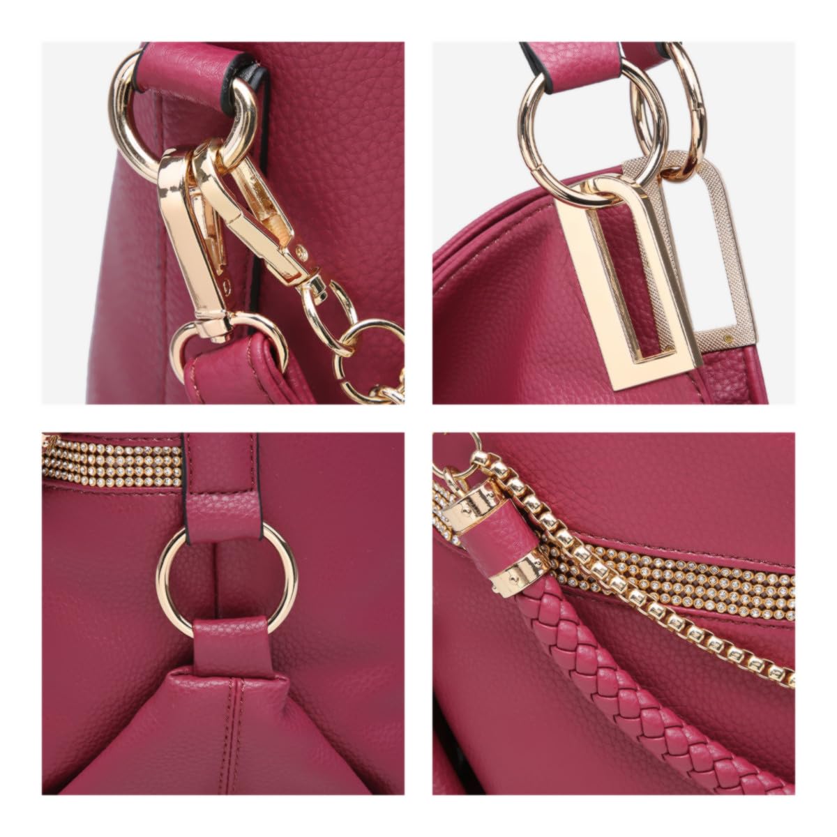 Dasein Luxe Vegan Hobo Bag with Rhinestones