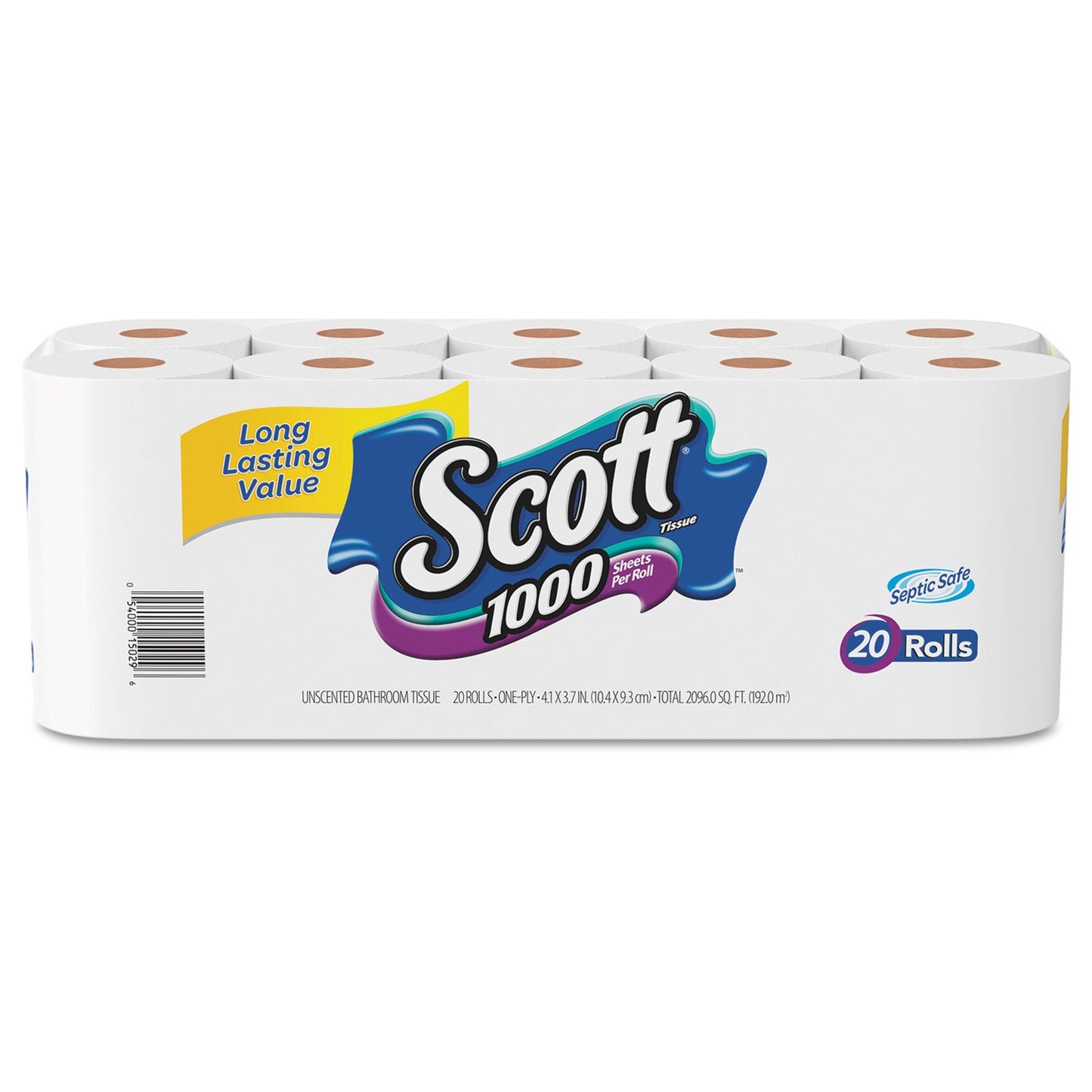 Scott 1000 Toilet Paper, 32 Rolls, Septic-Safe, 1-Ply Toilet Tissue