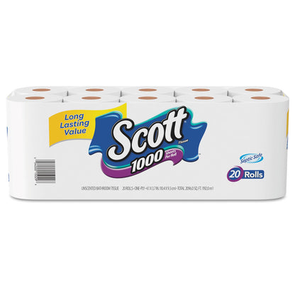 Scott 1000 Toilet Paper, 32 Rolls, Septic-Safe, 1-Ply Toilet Tissue