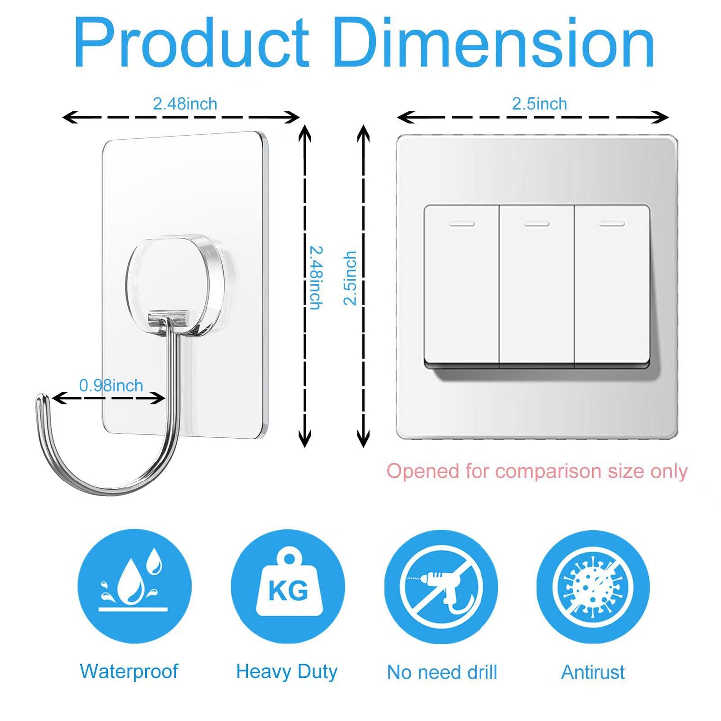 Heavy Duty Transparent Wall Hooks - 8 Pack
