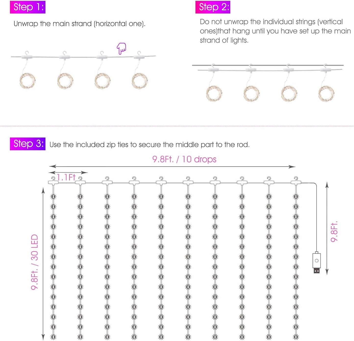 Minetom 300 LED Dimmable Fairy Curtain Lights