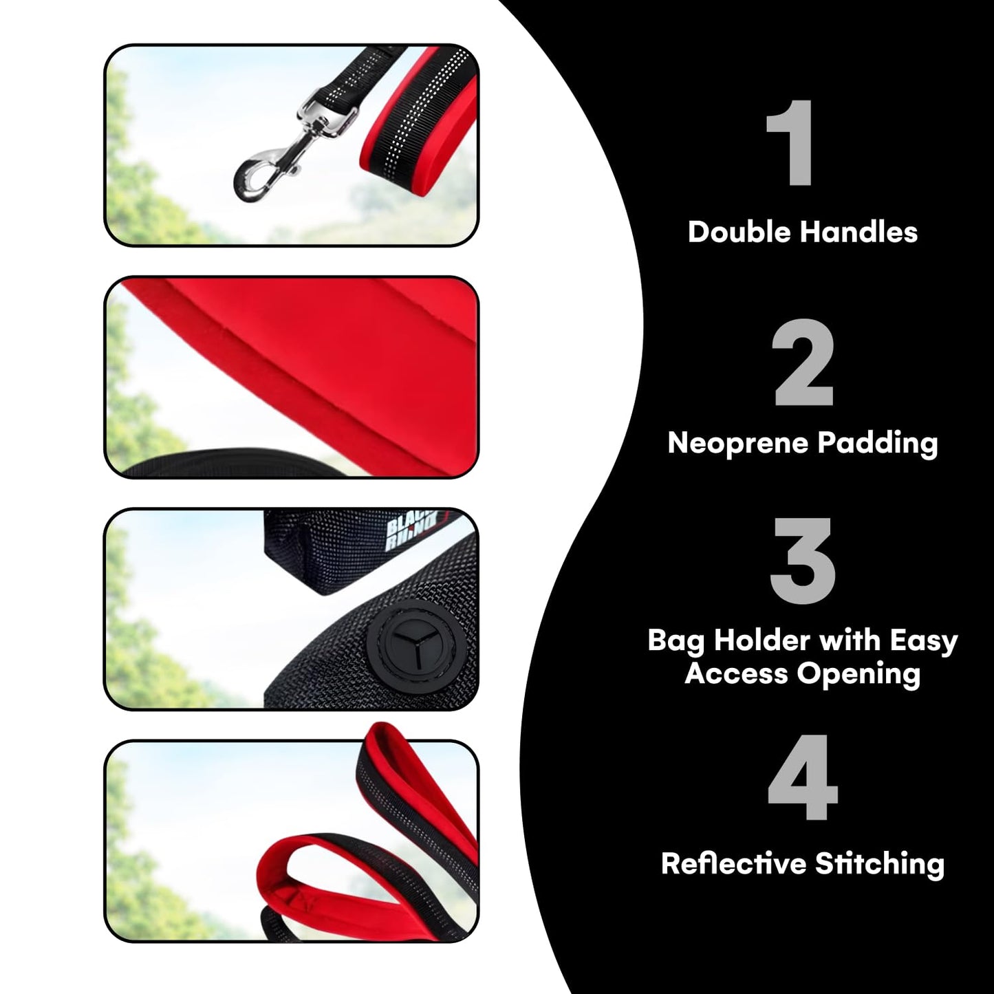 RhinoGrip Aqua: Double Handle Reflective Dog Leash