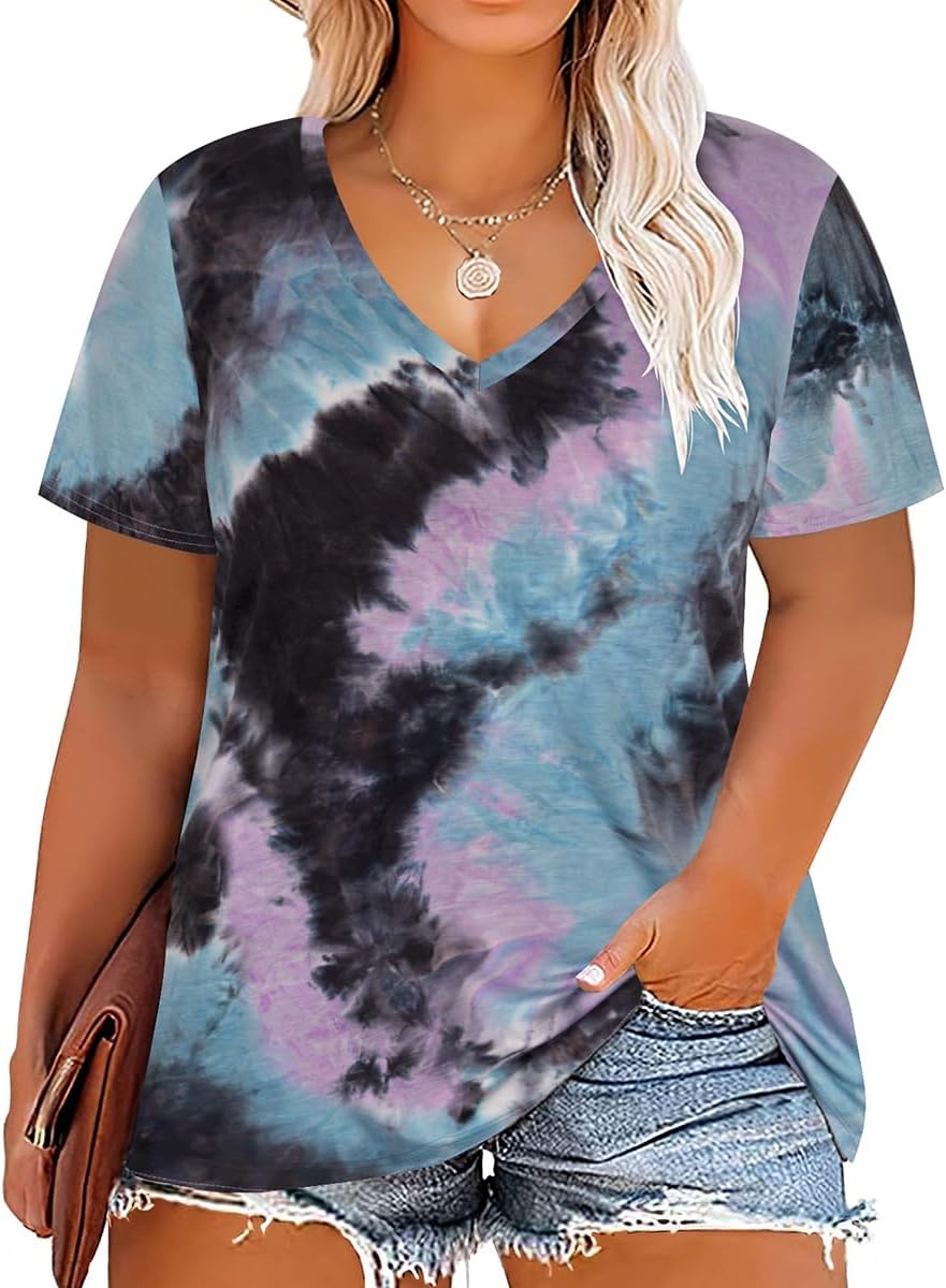 Floral V-Neck Plus Size Tunic Tops for Women