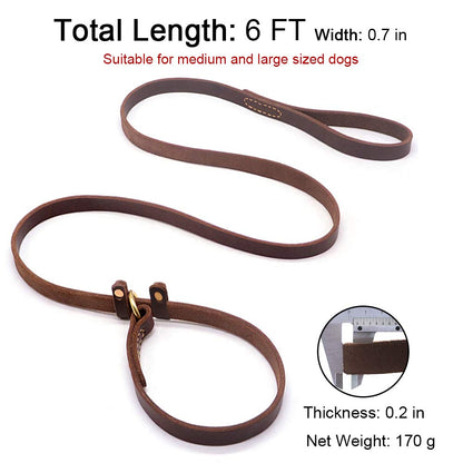 BronzeBark Slip Lead: Real Leather Adjustable Leash