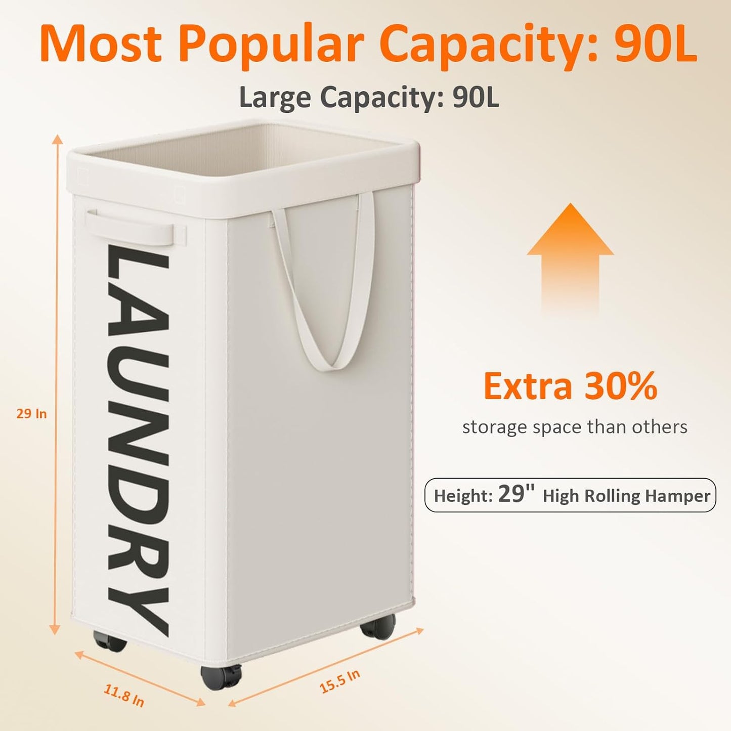 RollAway 90L Laundry Basket with Removable Bag