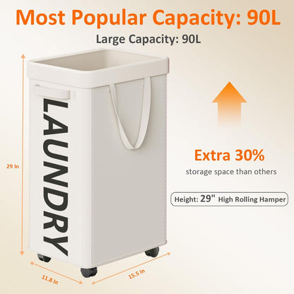RollAway 90L Laundry Basket with Removable Bag