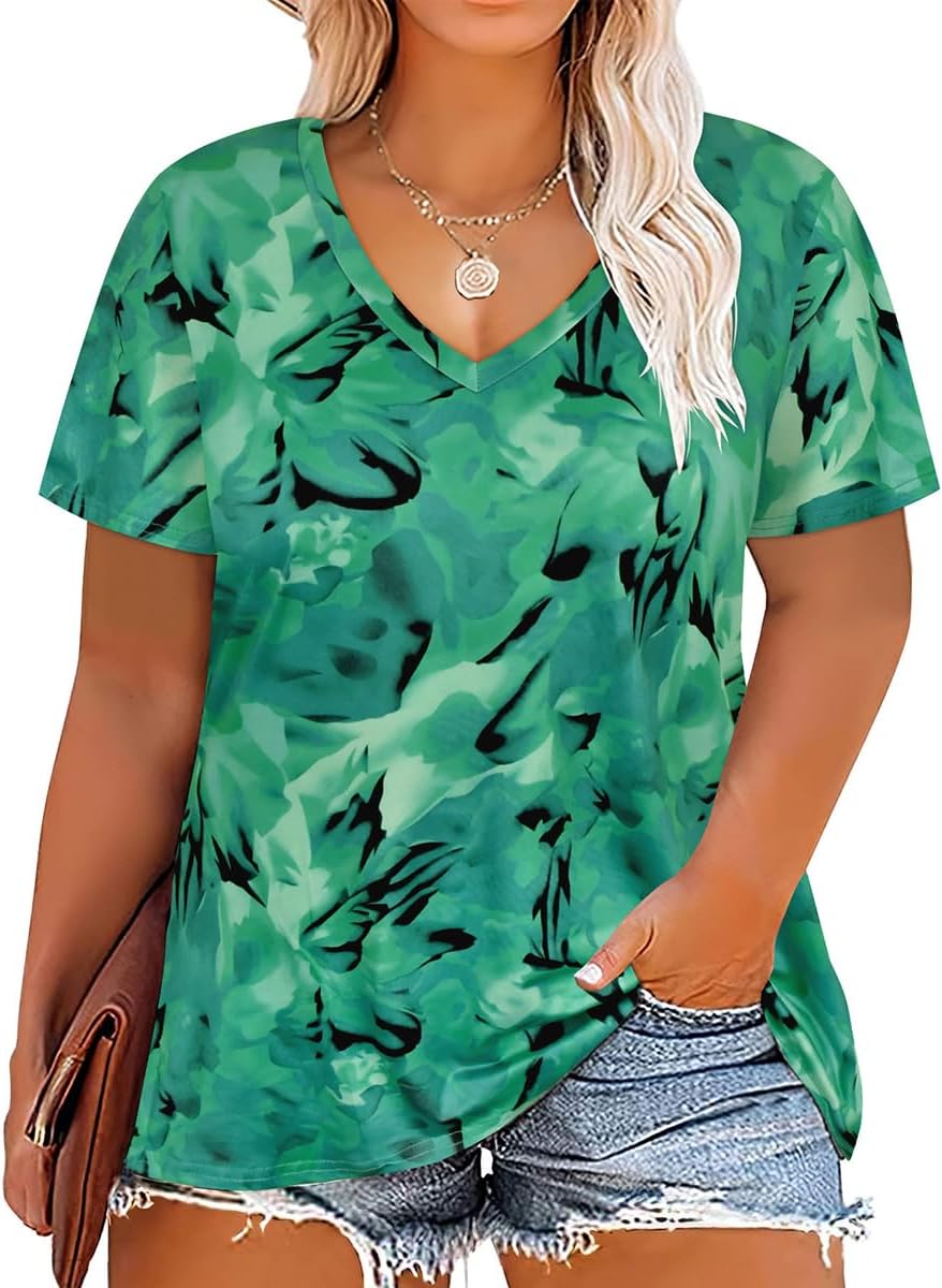 Floral V-Neck Plus Size Tunic Tops for Women