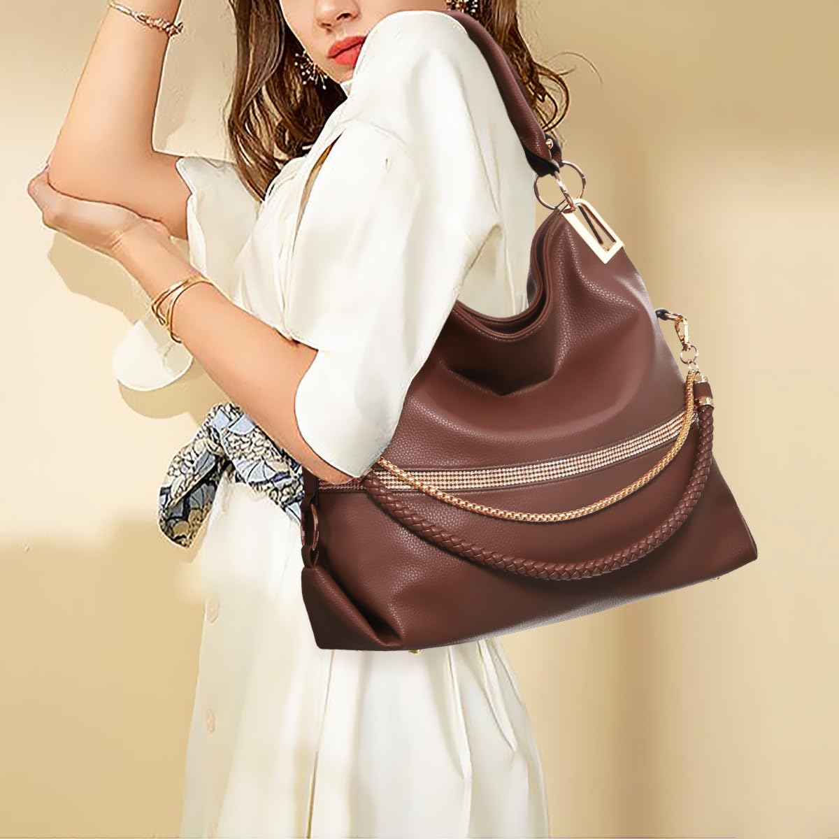 Dasein Luxe Vegan Hobo Bag with Rhinestones