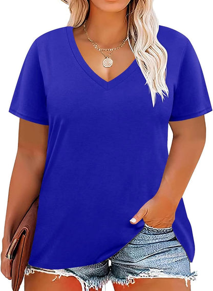 Floral V-Neck Plus Size Tunic Tops for Women