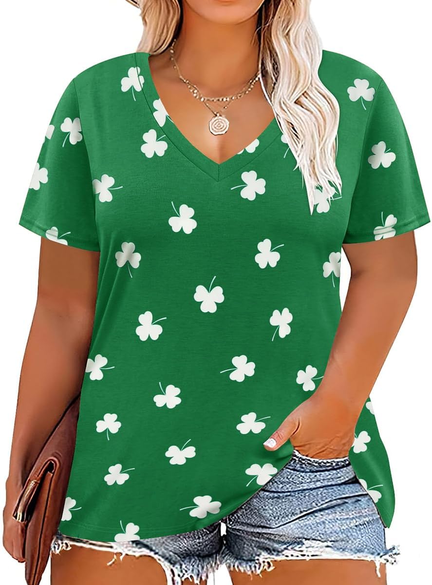 Floral V-Neck Plus Size Tunic Tops for Women