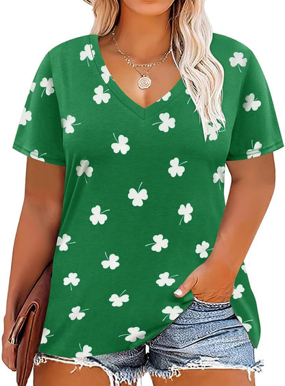 Floral V-Neck Plus Size Tunic Tops for Women