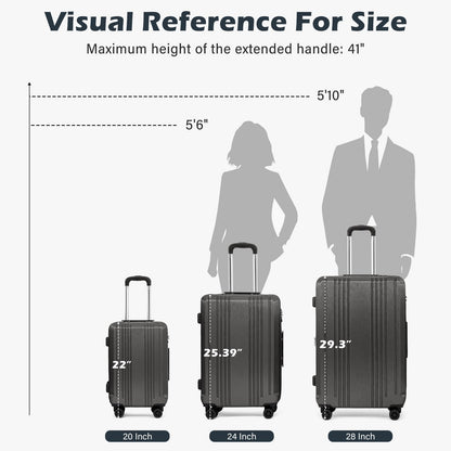 Coolife Expandable Spinner Luggage Set - 3 Piece