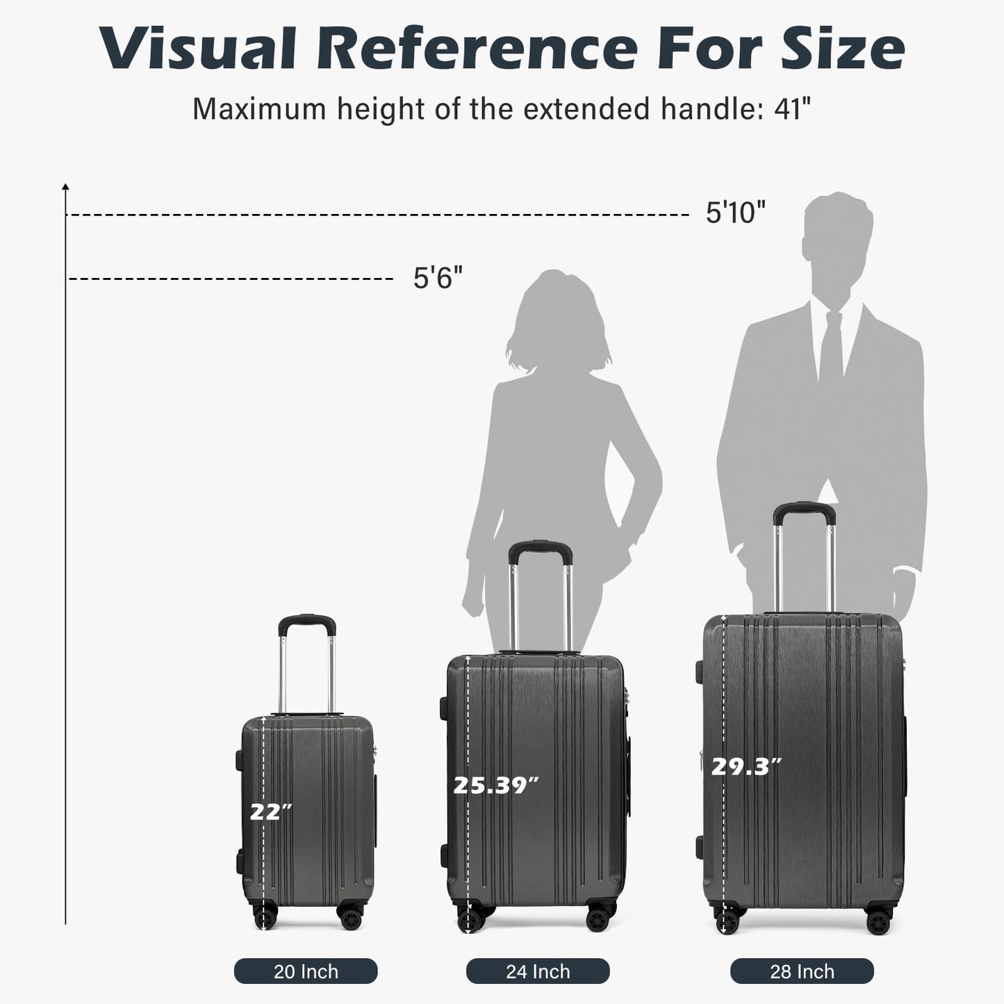 Coolife Expandable Spinner Luggage Set - 3 Piece