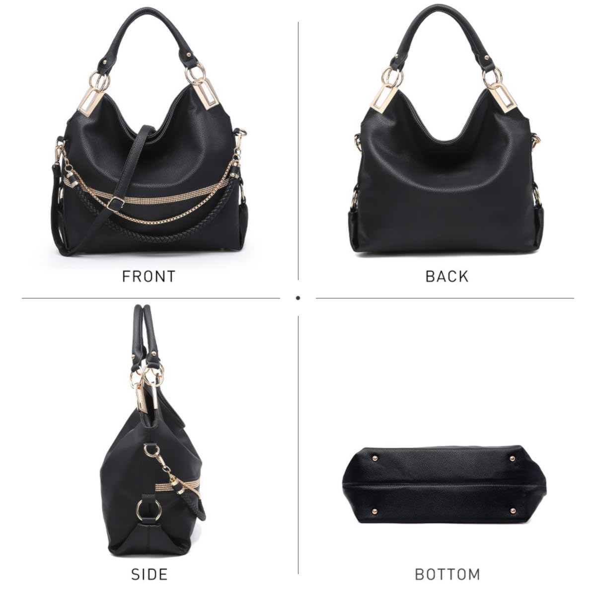 Dasein Luxe Vegan Hobo Bag with Rhinestones