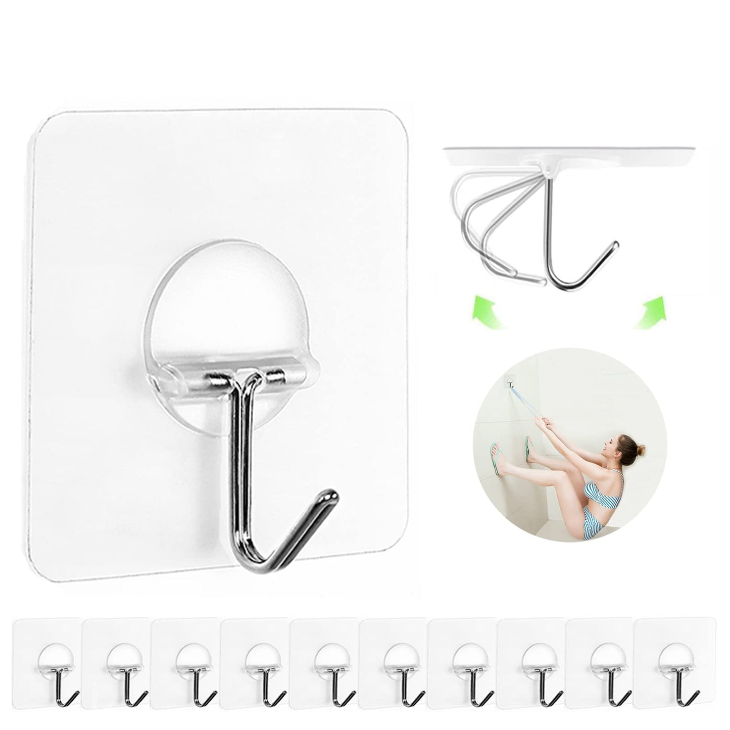 Heavy Duty Transparent Wall Hooks - 8 Pack