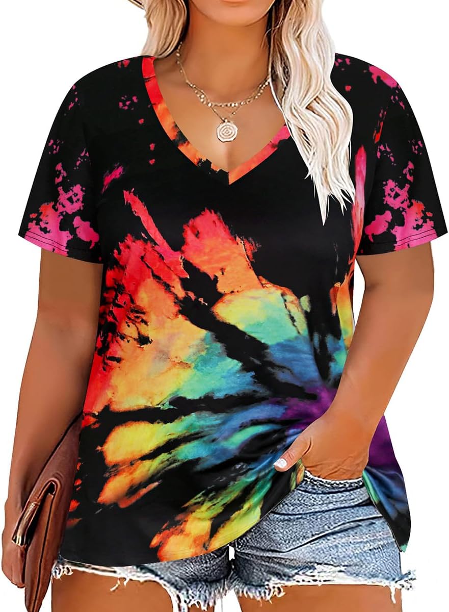 Floral V-Neck Plus Size Tunic Tops for Women