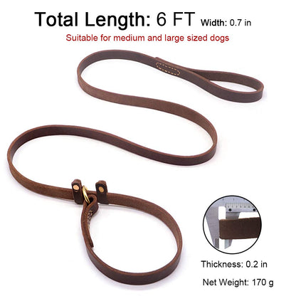 BronzeBark Slip Lead: Real Leather Adjustable Leash