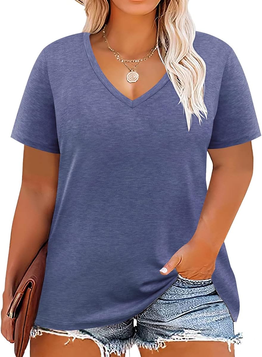 Floral V-Neck Plus Size Tunic Tops for Women