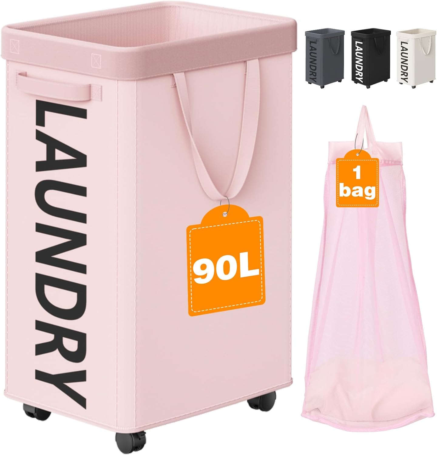 RollAway 90L Laundry Basket with Removable Bag