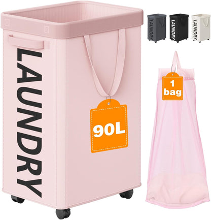 RollAway 90L Laundry Basket with Removable Bag