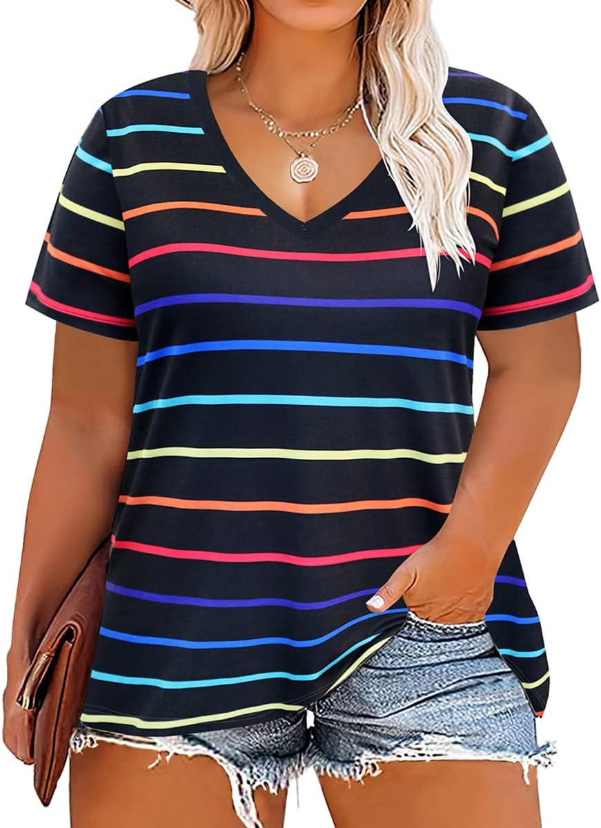 Floral V-Neck Plus Size Tunic Tops for Women