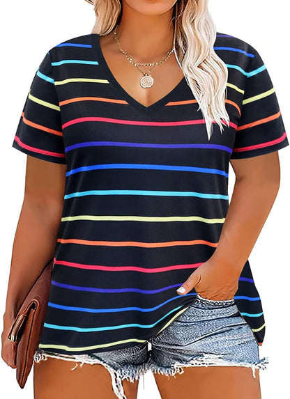 Floral V-Neck Plus Size Tunic Tops for Women