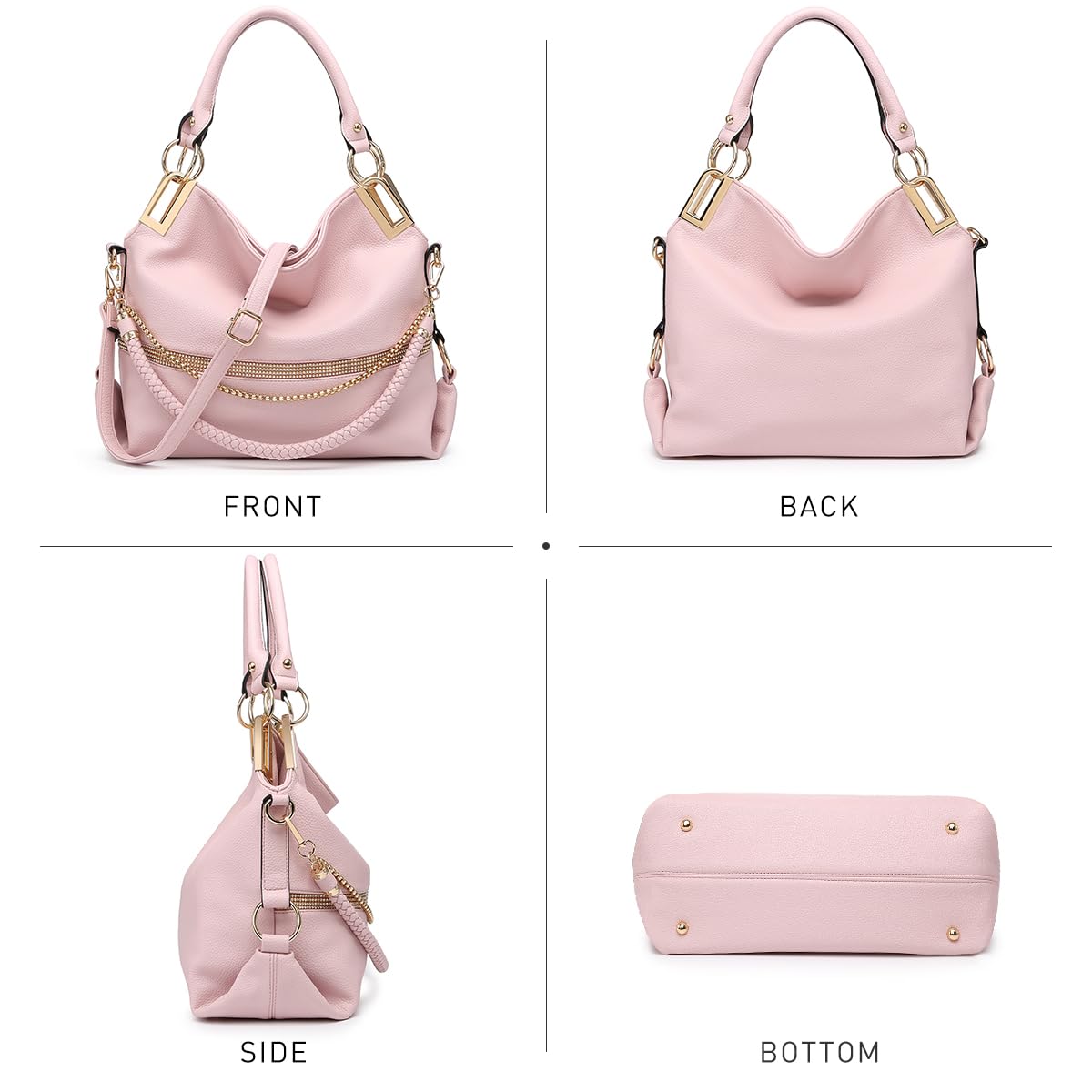 Dasein Luxe Vegan Hobo Bag with Rhinestones