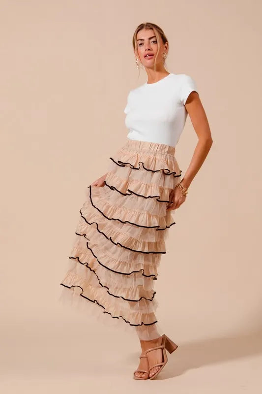 SO ME Layered Ruffled Tulle Maxi Skirt - Premium  from Trendsi - Just $40.99! Shop now at Handbags Specialist Headquarter