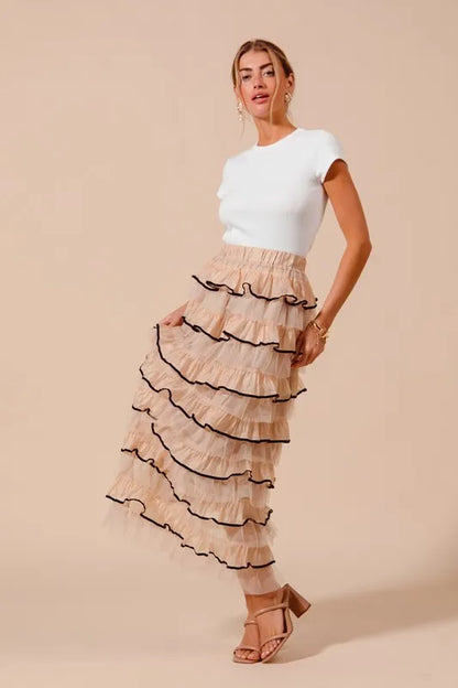 SO ME Layered Ruffled Tulle Maxi Skirt - Premium  from Trendsi - Just $40.99! Shop now at Handbags Specialist Headquarter