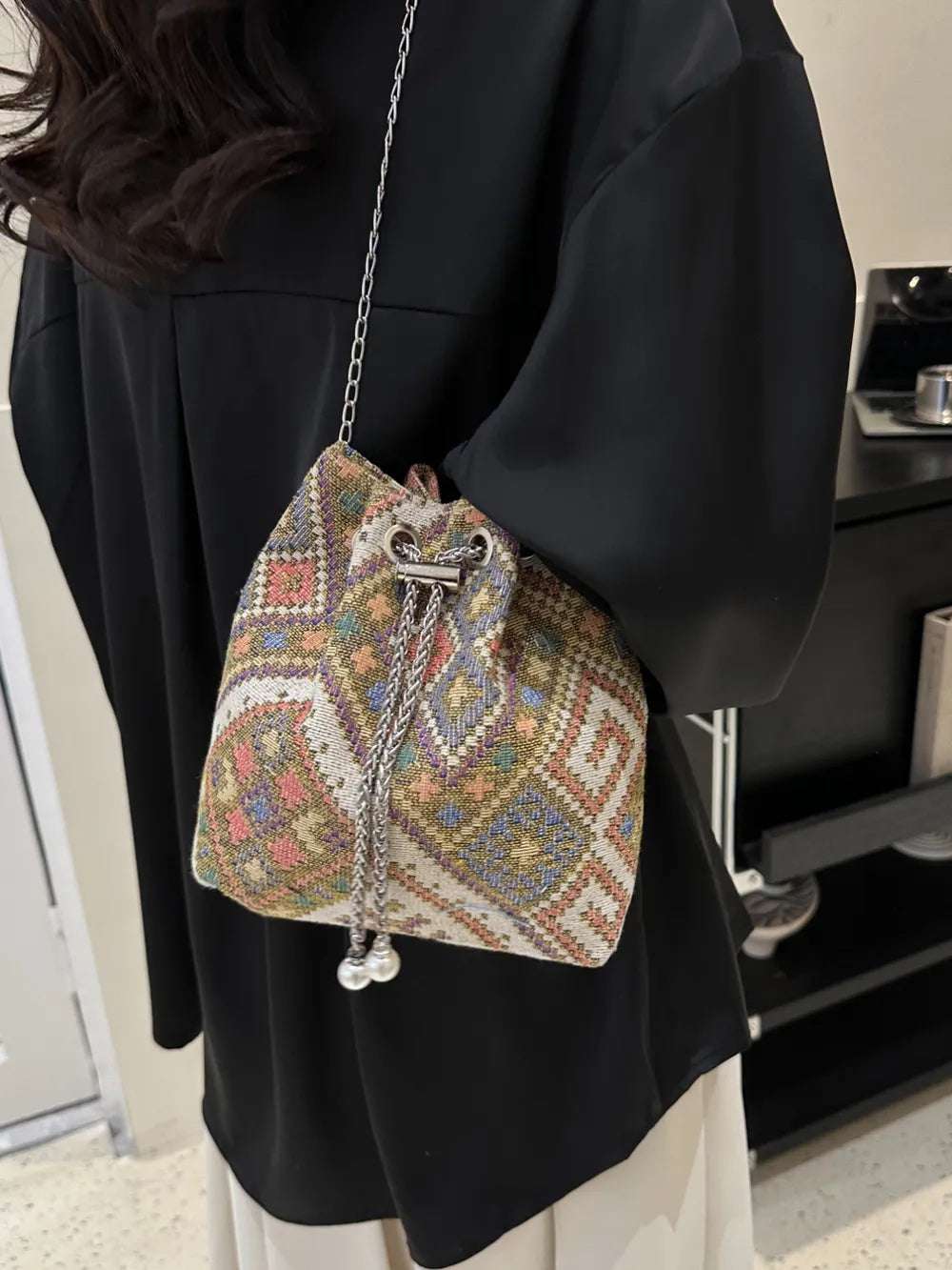 Printed Chain Bucket Bag - Premium Crossbody Bag from Trendsi - Just $19.99! Shop now at Handbags Specialist Headquarter