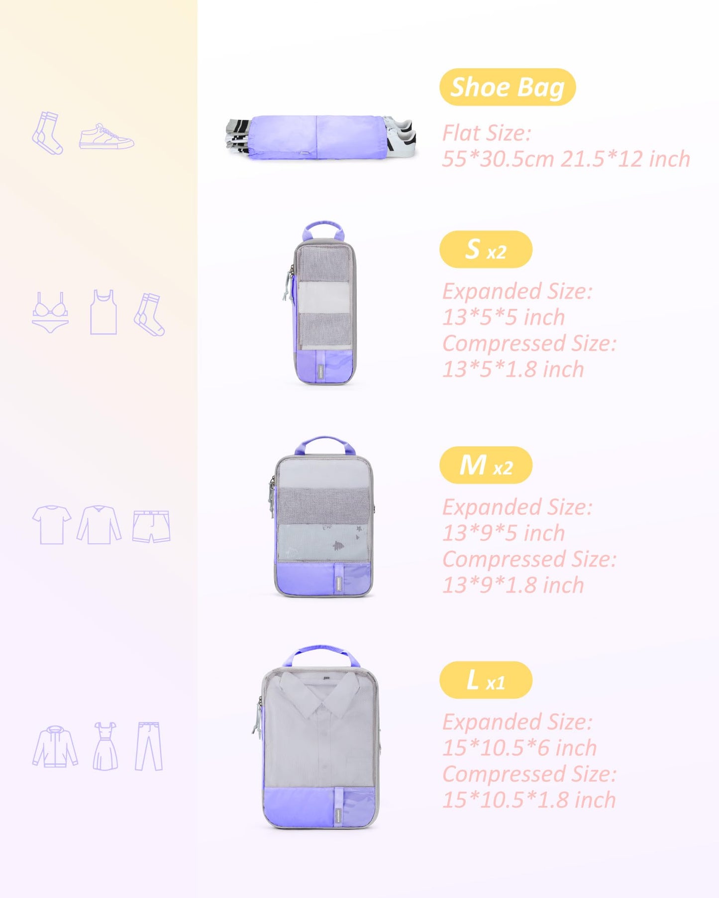 PackPro 6 Set Compression Cubes for Travel