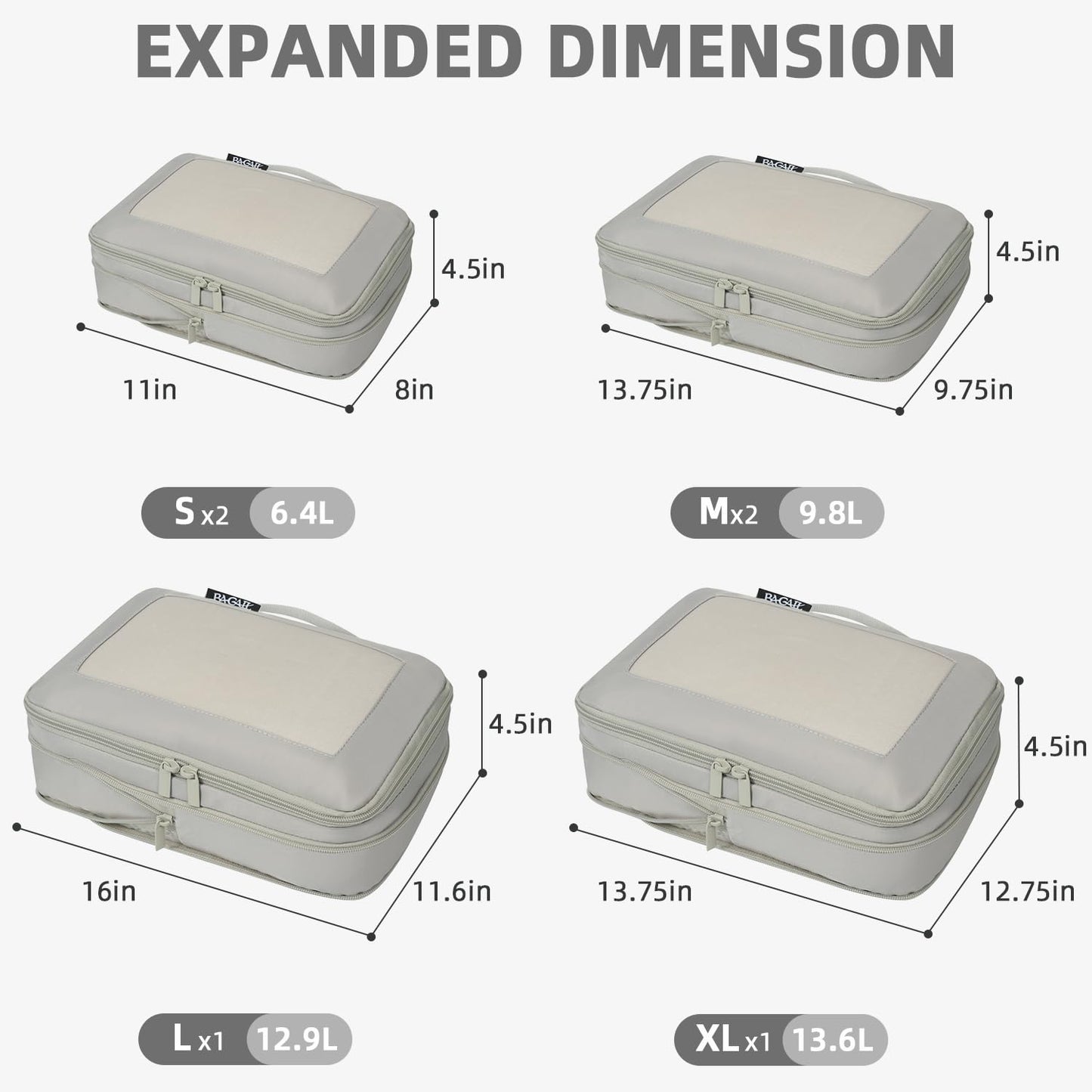 BAGAIL Expandable Travel Compression Cubes Set